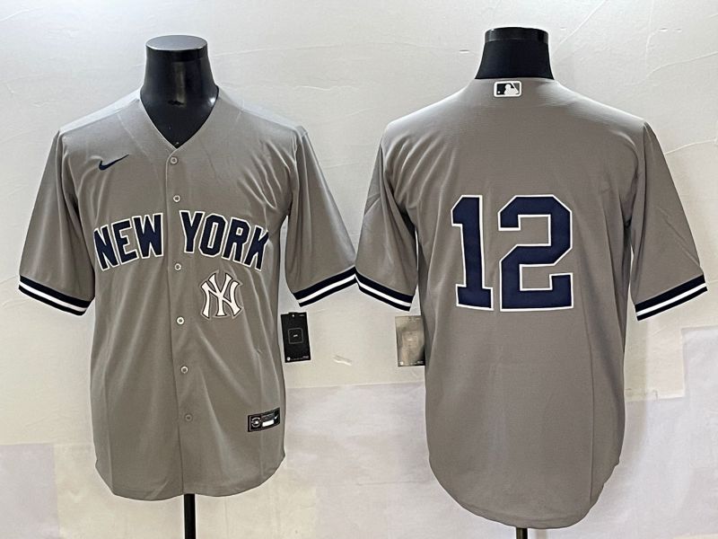 Men 2025 New York Yankees #12 No Name Grey Game Nike MLB Jersey style 11